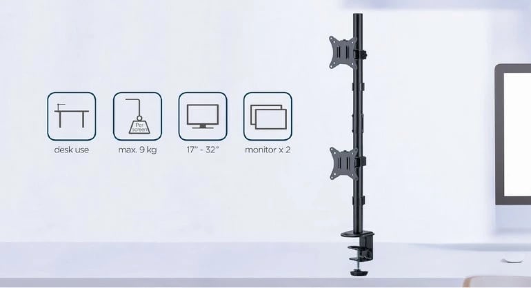 Mbajtës tavoline për 2 monitorë Gembird MA-D2-02, 17-32", deri 9 kg, i zi Mbajtës tavoline për 2 monitorë Gembird MA-D2-02, 17-32", deri 9 kg, i zi