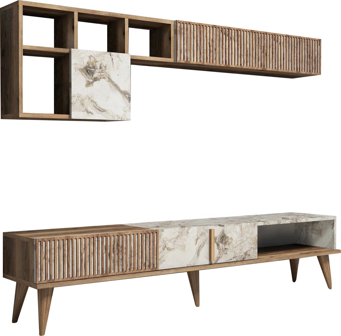 Set mobiljesh për dhomë dite, Milan, ngjyrë arre dhe mermer i bardhë