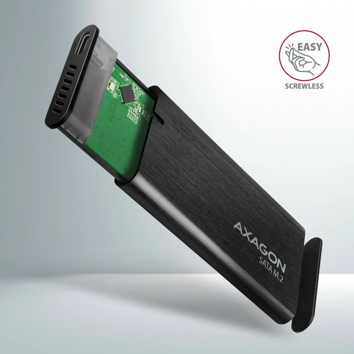 Kasë e jashtme AXAGON EEM2-SBC për SSD M.2 SATA, USB-C 3.2 Gen 2, Alumini, E zezë