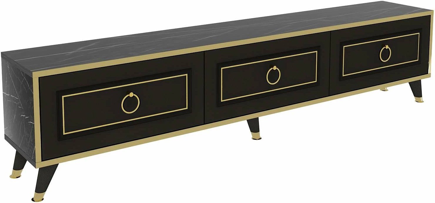 Komodë TV Hanah Home, Sona 180, ngjyrë e zezë dhe ari