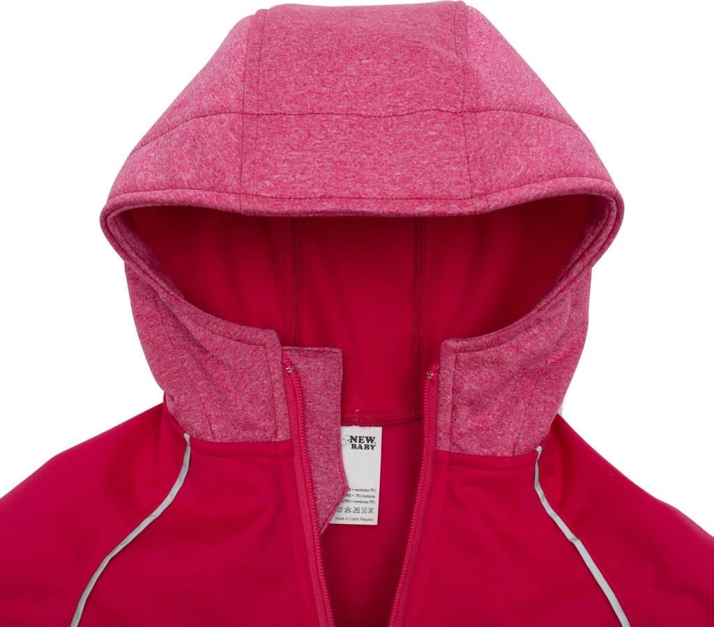 Xhaketë softshell bebe New Baby, madhësi 74 (6-9m), rezistente ndaj ujit 10,000 mm, frymëmarrje 3000 g/m2/24h, me kapuç, rozë