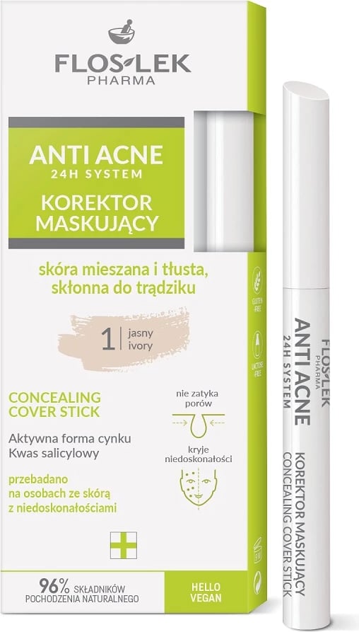 Korrektor për fytyrë Floslek Anti Acne 24h System Cover-up Masking Corrector 1 Light për femra, 1 copë