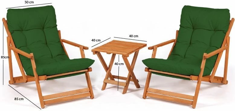 Tavolinë me karrige për terasë, 3 copë, Hanah Home, My007, ngjyrë e gjelbër