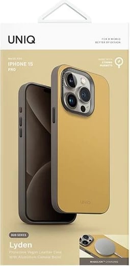 Mbështjellës UNIQ Lyden DS Magclick për iPhone 15 Pro 6.1", e verdhë-kanarinë/gri