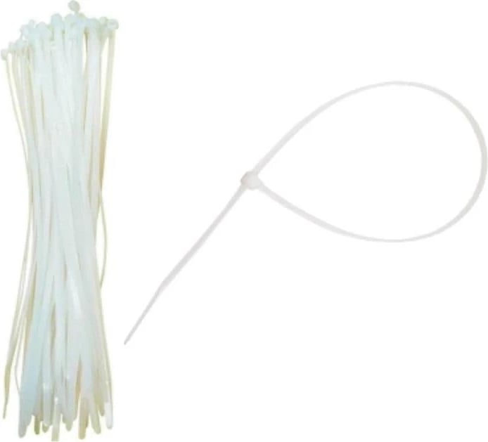 Lidhëse kabllosh EUROLAMP 20cm x 3.6mm, 100 copë, të bardha