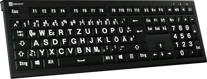 Tastierë LogicKeyboard XL-Print Astra 2, DE, shkronja të mëdha, bardh e zi