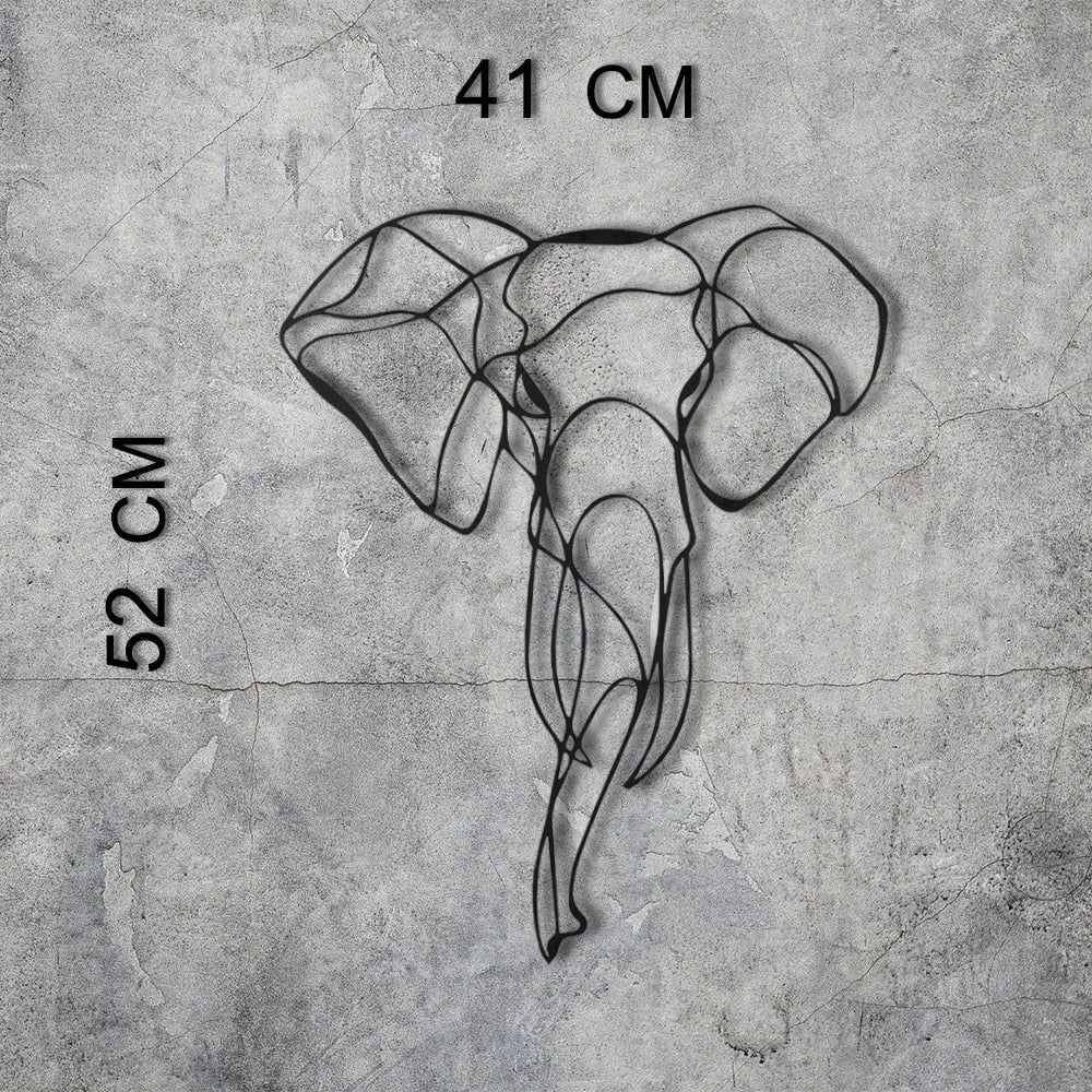 Aksesor dekorativ metalik për mur, elefant, Wallity, ngjyrë e zezë, 52x41cm