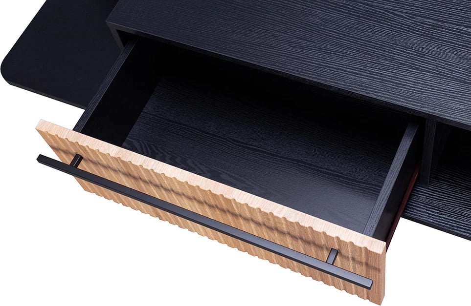 Komodë TV Origami, 1 sirtar, e zezë-sonoma, 160x39.5x50cm