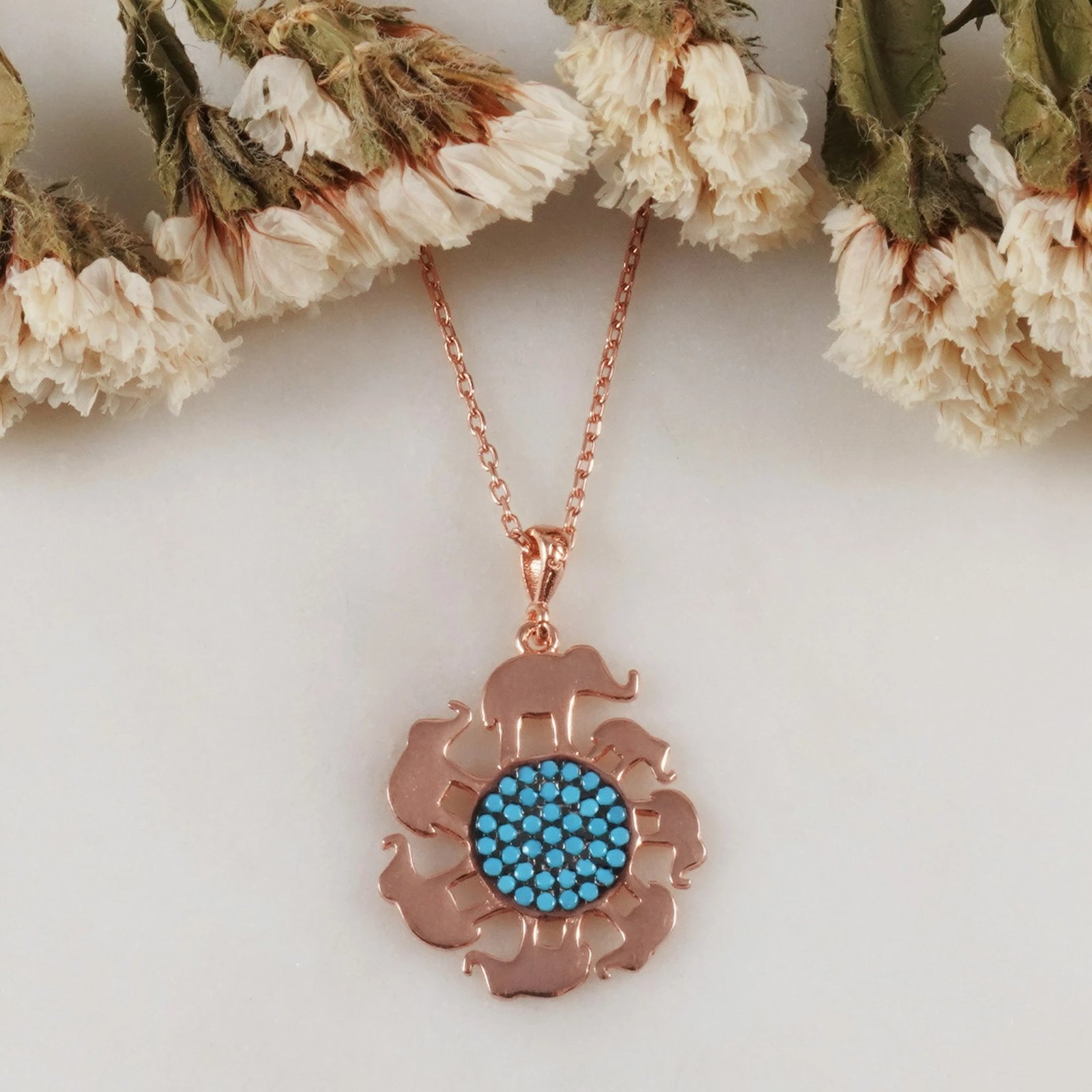 Qafore argjendi Jumeon, ngjyrë ari rozë dhe kaltër, 11043ROS