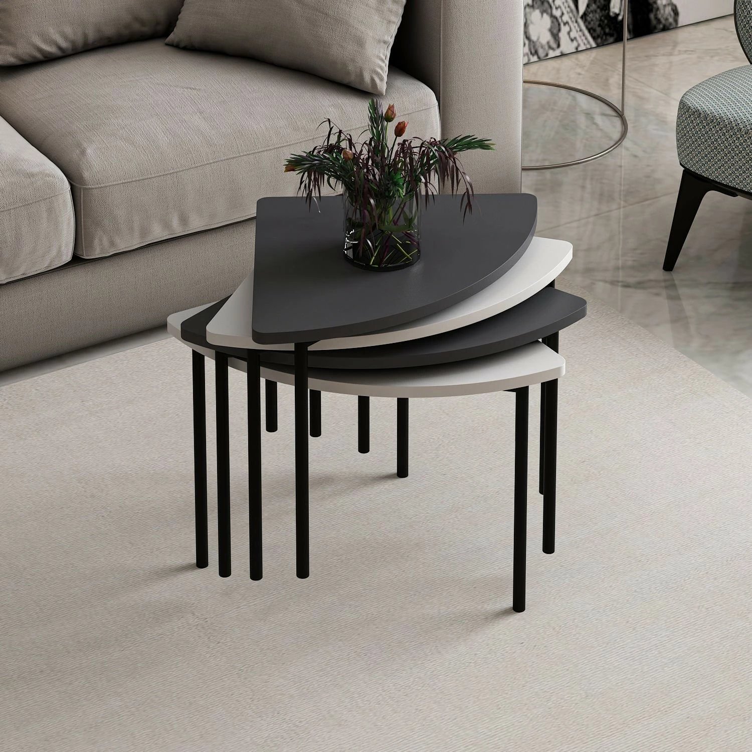 Set tavolinash kafeje Skye Decor, Emma - 8920, e bardhë dhe antracit