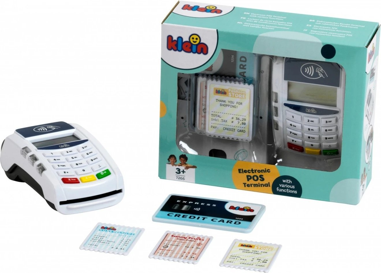 Terminal pagese lodër Klein 7266, plastikë, i bardhë, me kartë krediti dhe fatura lodër