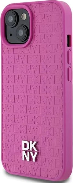Mbështjellës DKNY Leather Pattern Metal Logo MagSafe për iPhone 15/14/13, rozë