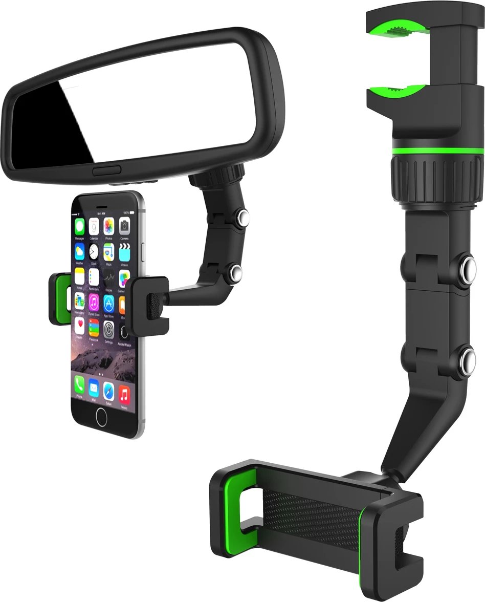 Mbështjellës për celular Hurtel, për pasqyrë të makinës, i rregullueshëm, i zi/gjelbër