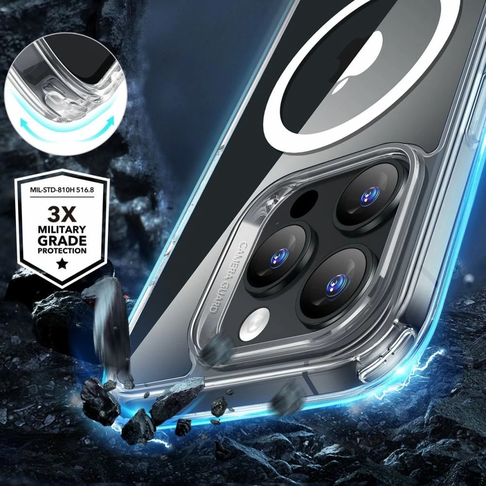 Mbështjellës ESR Classic Hybrid HaloLock MagSafe për iPhone 16 Pro, Transparent + xham i temperuar