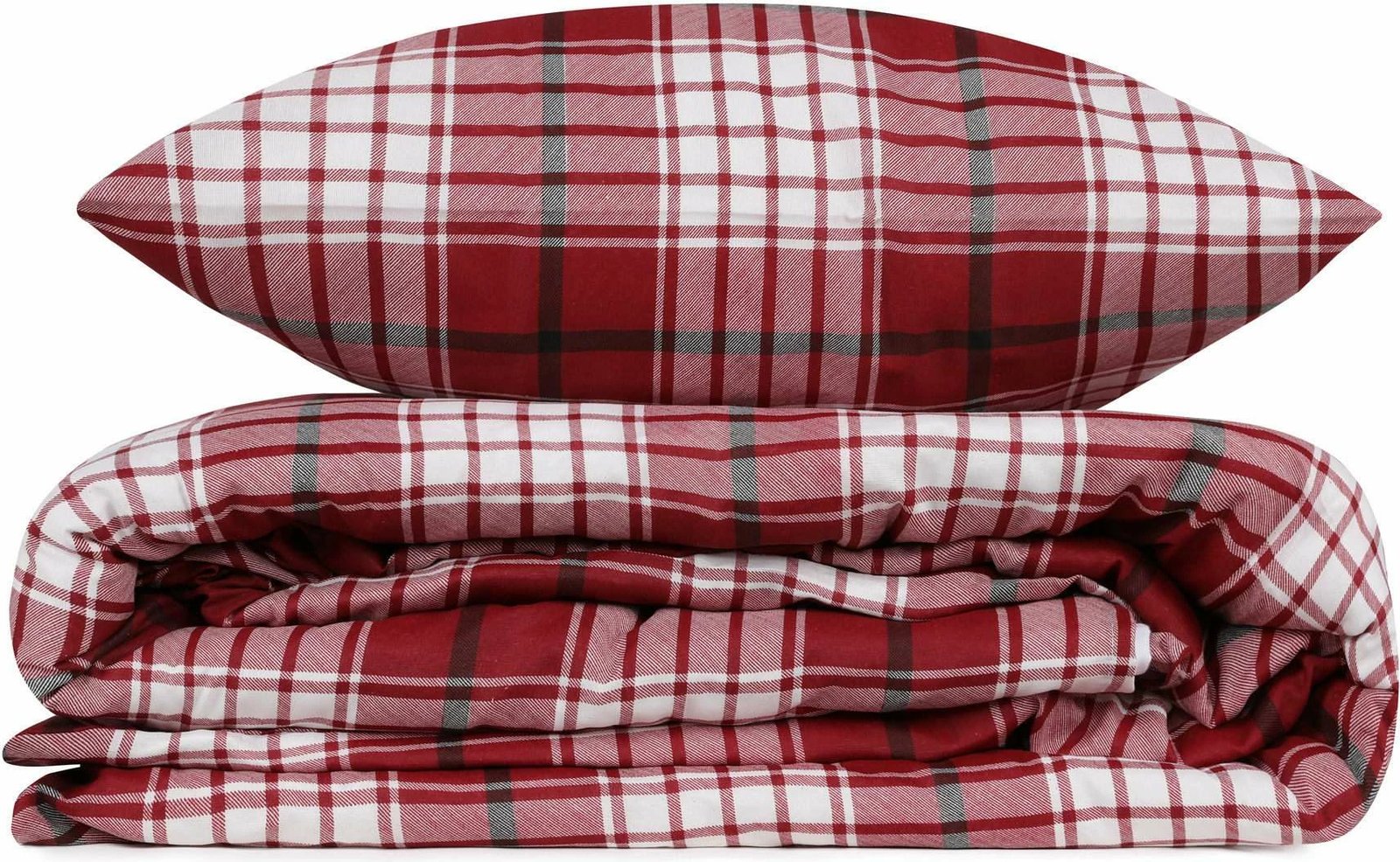 Set mbulesë krevati king, e qepur, ekose, e kuqe dhe e bardhë, L'essentiel