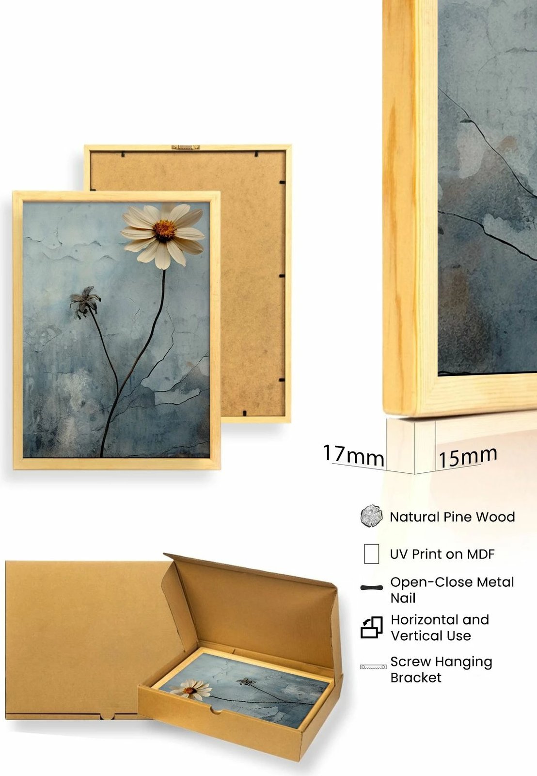 Pikturë dekorative me kornizë MDF (3 copë), Wallity, Huhu474, 50x35cm