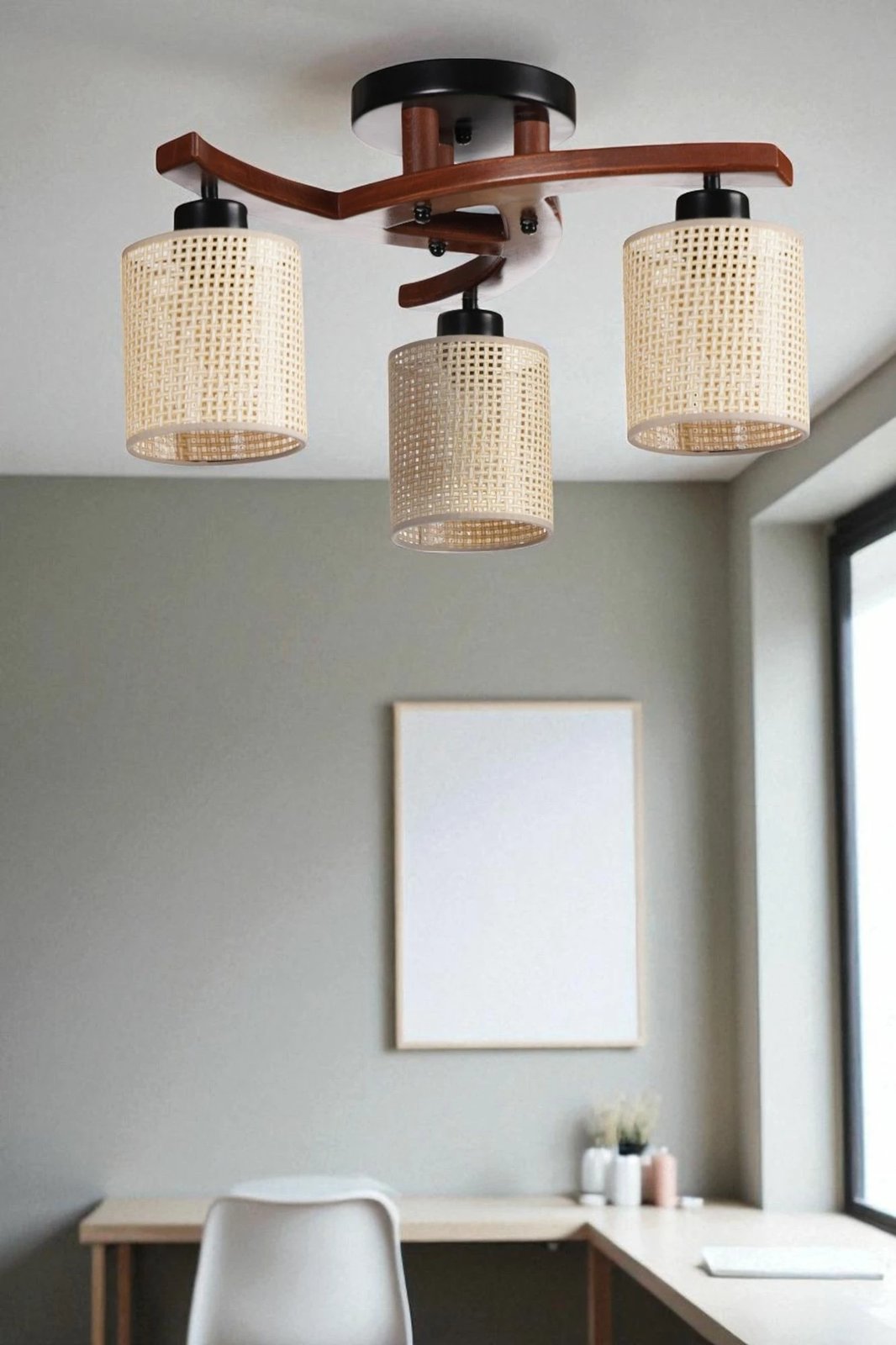 Llambë tavani Opviq, 9002-3, metal, ngjyrë bezhë, arre, e zezë