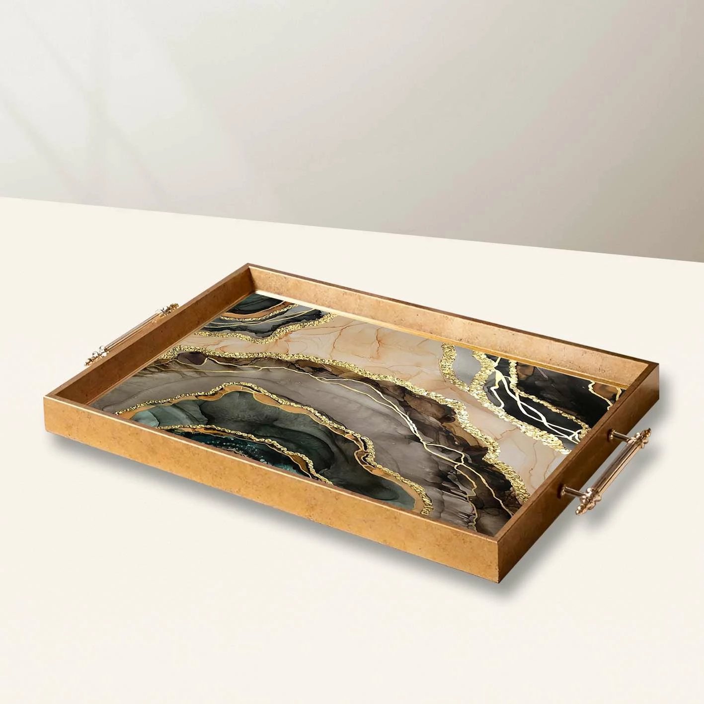 Tabaka dekorative prej qelqi, dizajn Aberto, TPEA10046, shumëngjyrëshe, 50x29x3.5cm