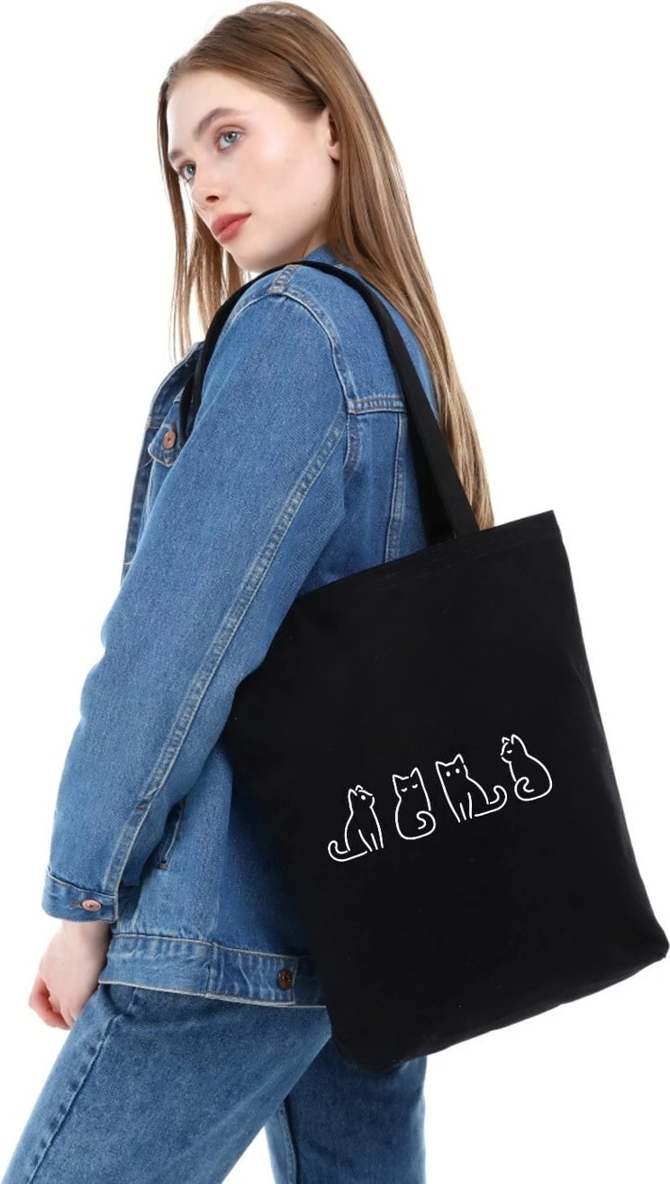 Qese Tote Zoozie Bags, e zezë, 35x40x8 cm, model me mace