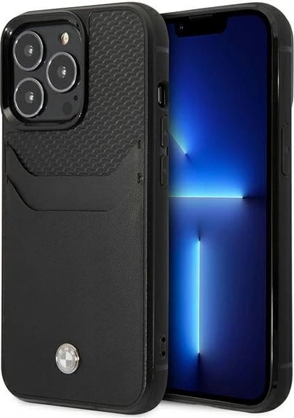 Mbështjellës BMW Leather Card Slot për iPhone 14 Pro 6.1", lëkurë, i zi