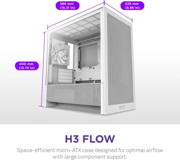 Kasë kompjuteri NZXT H3 Flow (CC-H31FW-01), e bardhë 