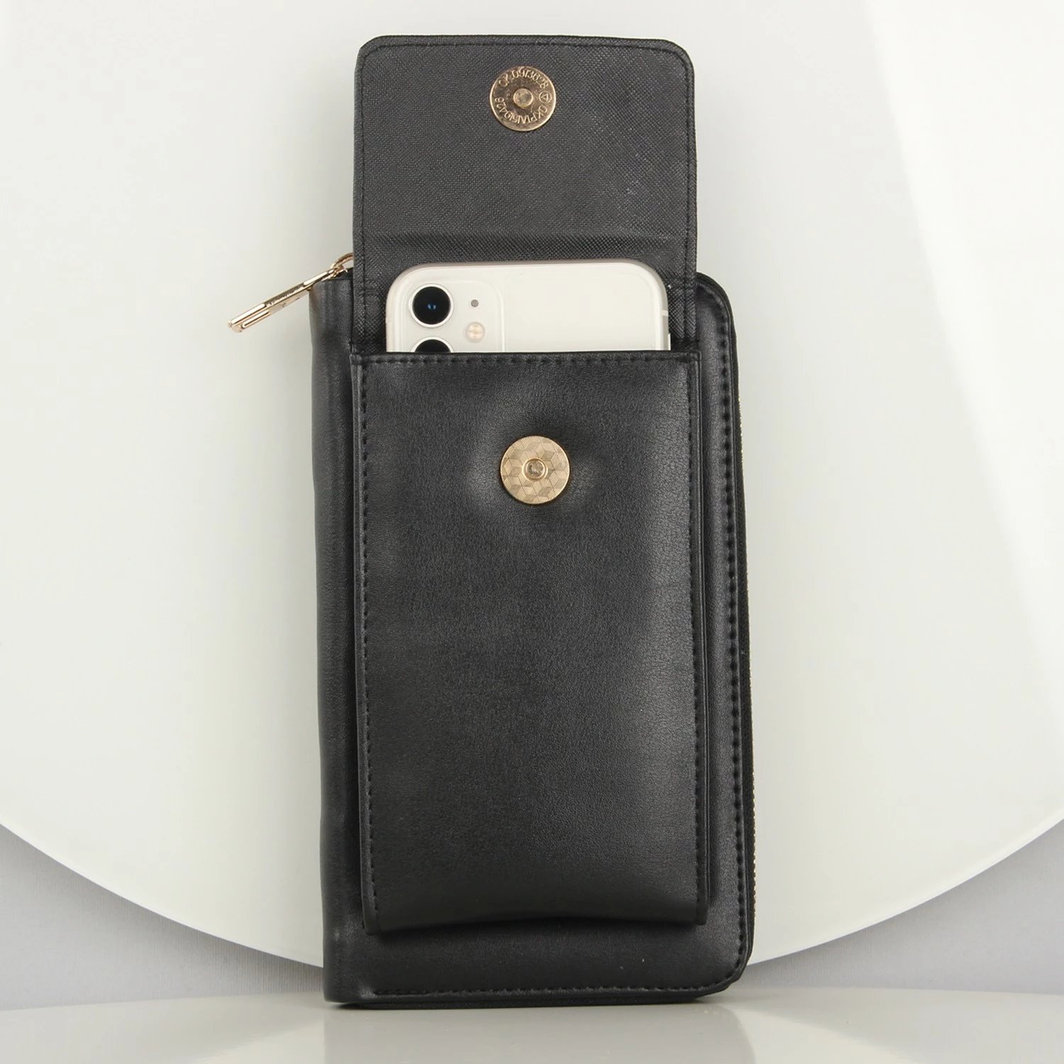 Portofol Zoozie Bags, 1104, lëkurë, ngjyrë e zezë, me rrip zinxhiri, me ndarje për telefon