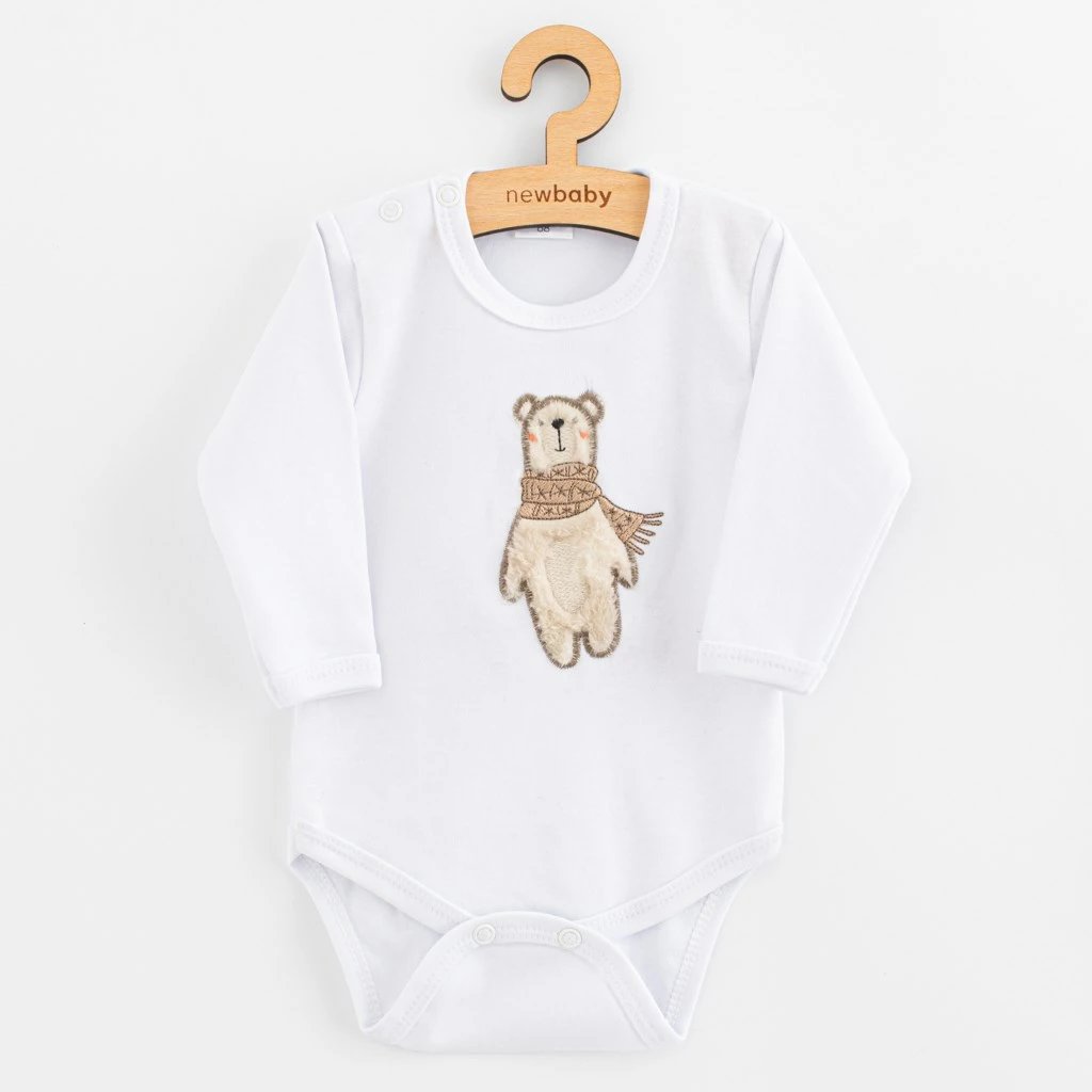 bodi për bebe me mëngë të gjata, New Baby, Polar Bear, 100% pambuk, madhësia 80 (9–12m), e bardhë