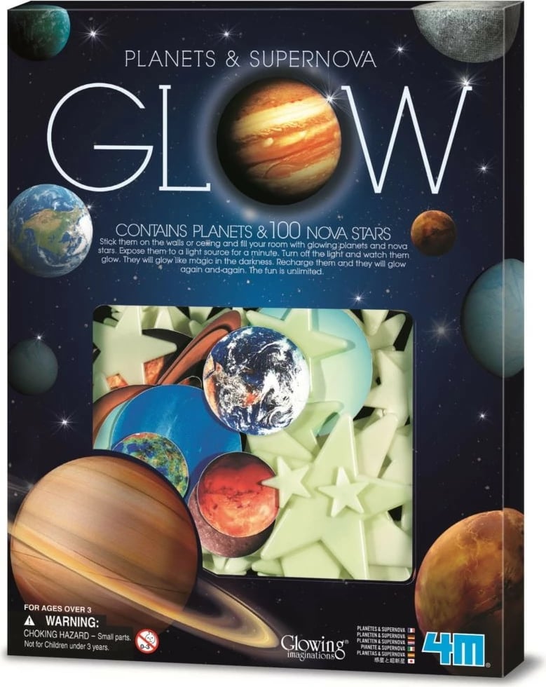 Set dekorativ planetë dhe yje që ndriçojnë në errësirë 4m Glow Milky Way Deluxe, 100 yje, komplet