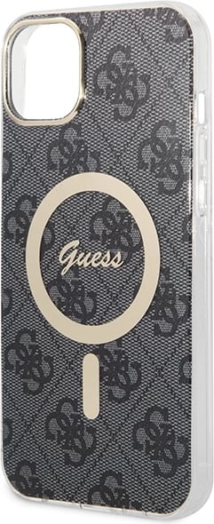 Set mbështjellës Guess GUBPP14MH4EACSK me karikues wireless për iPhone 14 Plus 6.7", zi, 4G Print, MagSafe