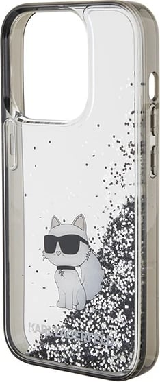 Mbështjellës Karl Lagerfeld Liquid Glitter Choupette për iPhone 15 Pro Max, Transparent/Silver