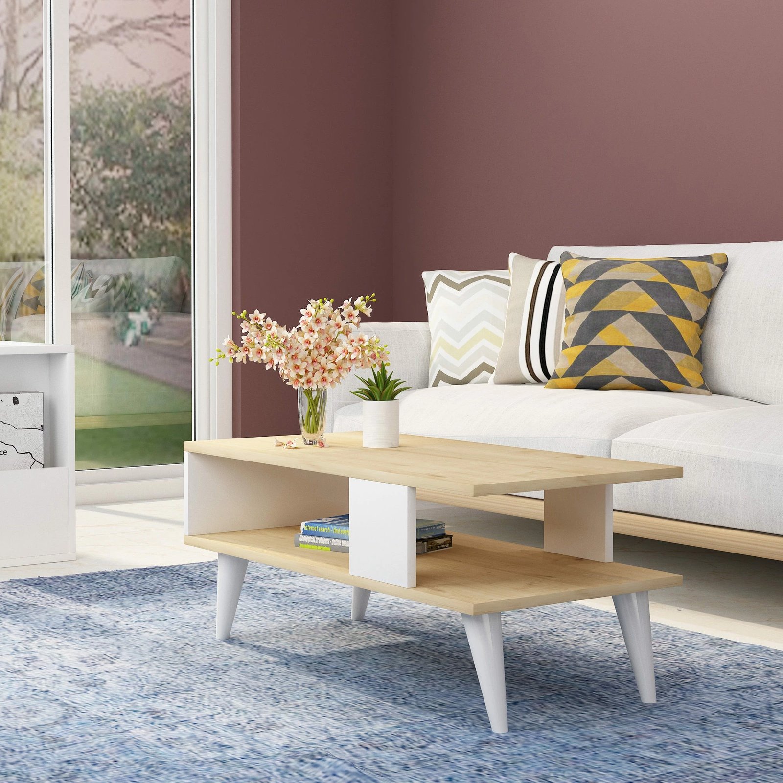 Tavolinë kafeje Hanah Home, Ayca - ngjyrë safir, e bardhë