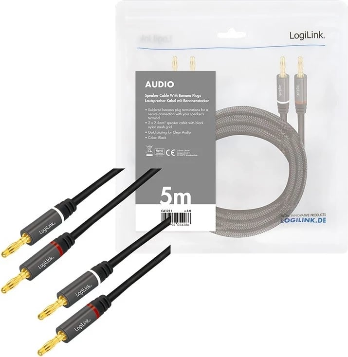 Kablo Audio LogiLink, 5.0m me priza banane