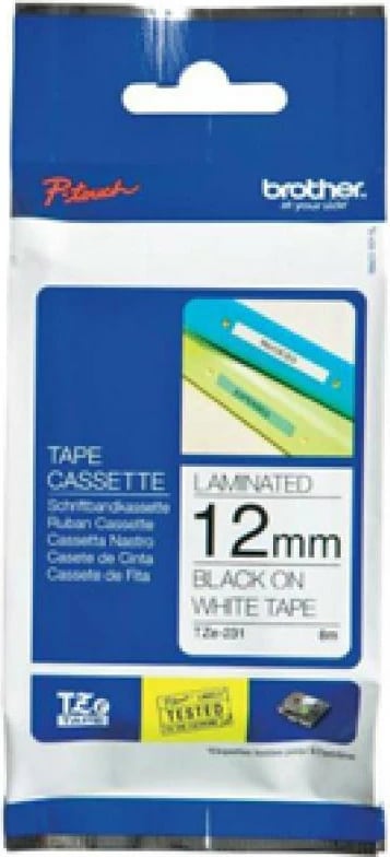 Kasetë shirit etiketimi, Brother, TZe-N231, 12 mm, jo i laminuar, e zezë në të bardhë