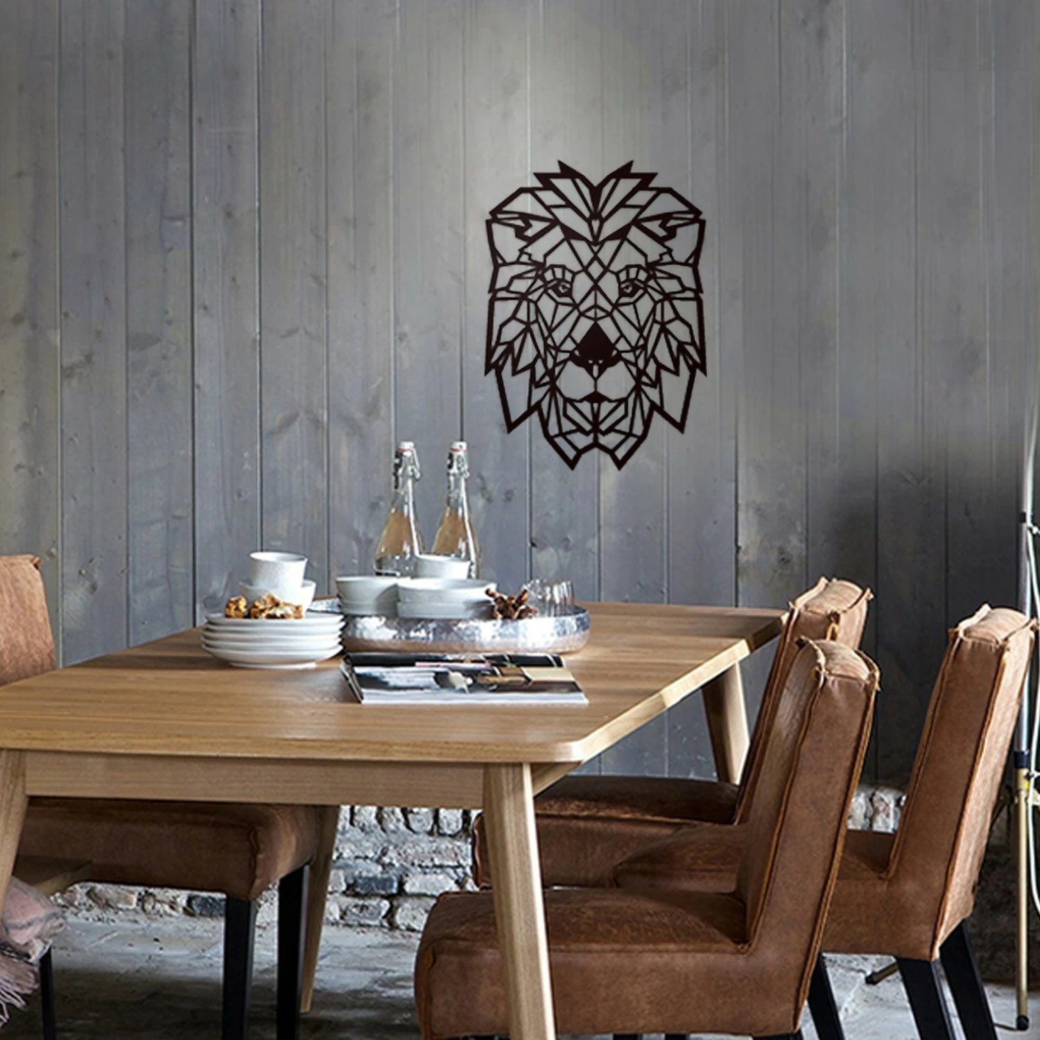 Aksesor dekorativ metalik për mur, Wallity, Aslan, ngjyrë e zezë, 50x70cm