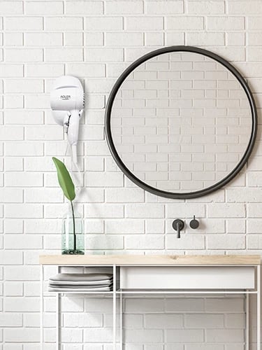 Tharëse flokësh murale, Adler AD 2252, 1600W, 2 shpejtësi/2 temperatura, auto-off, kabllo spiral 1.6 m, tip prizë C, e bardhë, me set montimi