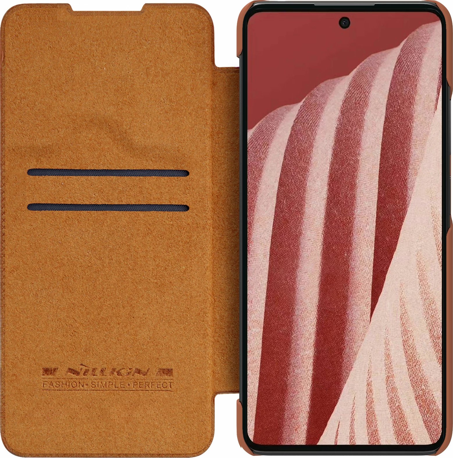 Mbështjellës Nillkin Qin për Samsung Galaxy A73, lëkurë, kafe