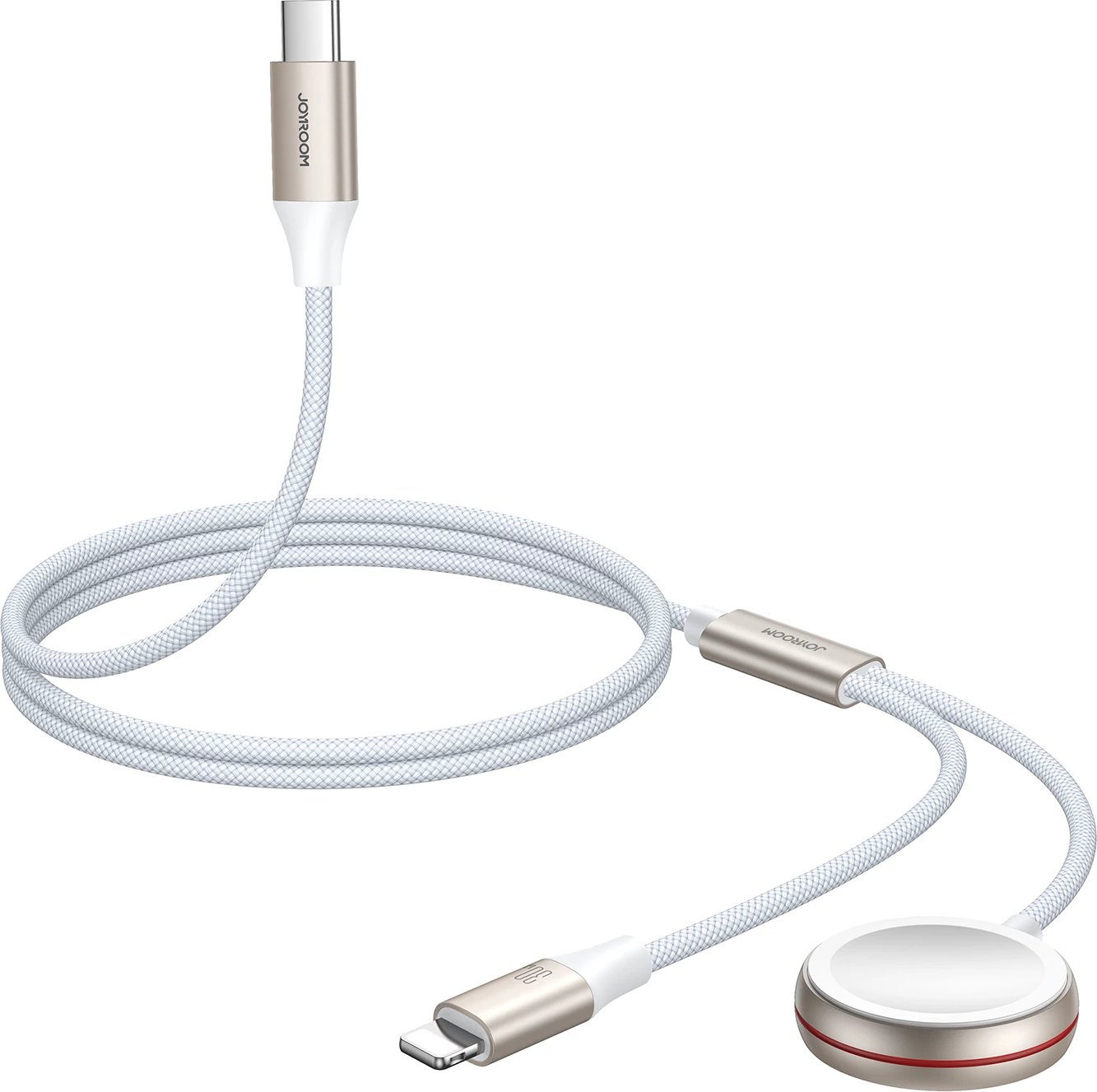 Kabllo dhe karikues induktiv 2-në-1 Joyroom S-IW012, Lightning + për Apple Watch, 1.5m, Bardhë