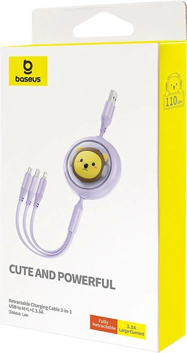 Kabllo karikimi 3-në-1 Baseus, USB në USB-C, Micro USB, Lightning, 1.1m, vjollcë