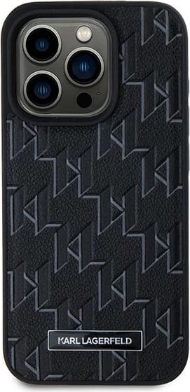 Mbështjellës Karl Lagerfeld Leather Monogram Metal Logo për iPhone 15 Pro Max, i zi