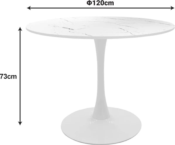 Tavolinë Balou, MDF, pamje mermeri, e bardhë, D120x76cm