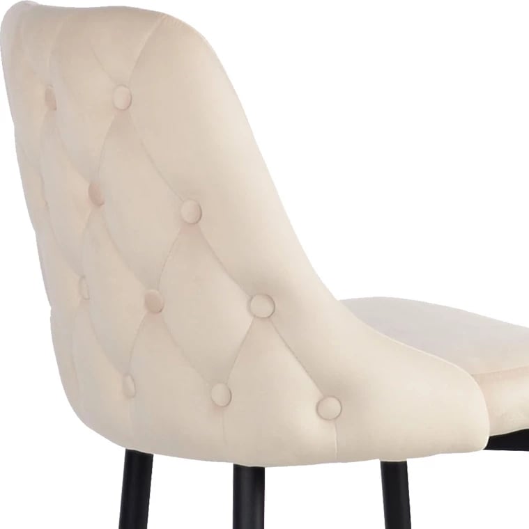 Karrige për bar Zedna, kadife bezhë, këmbë metalike të zeza, 52x57x111cm