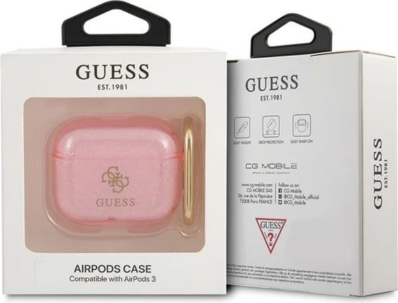 Mbështjellës Guess Glitter për AirPods 3, rozë