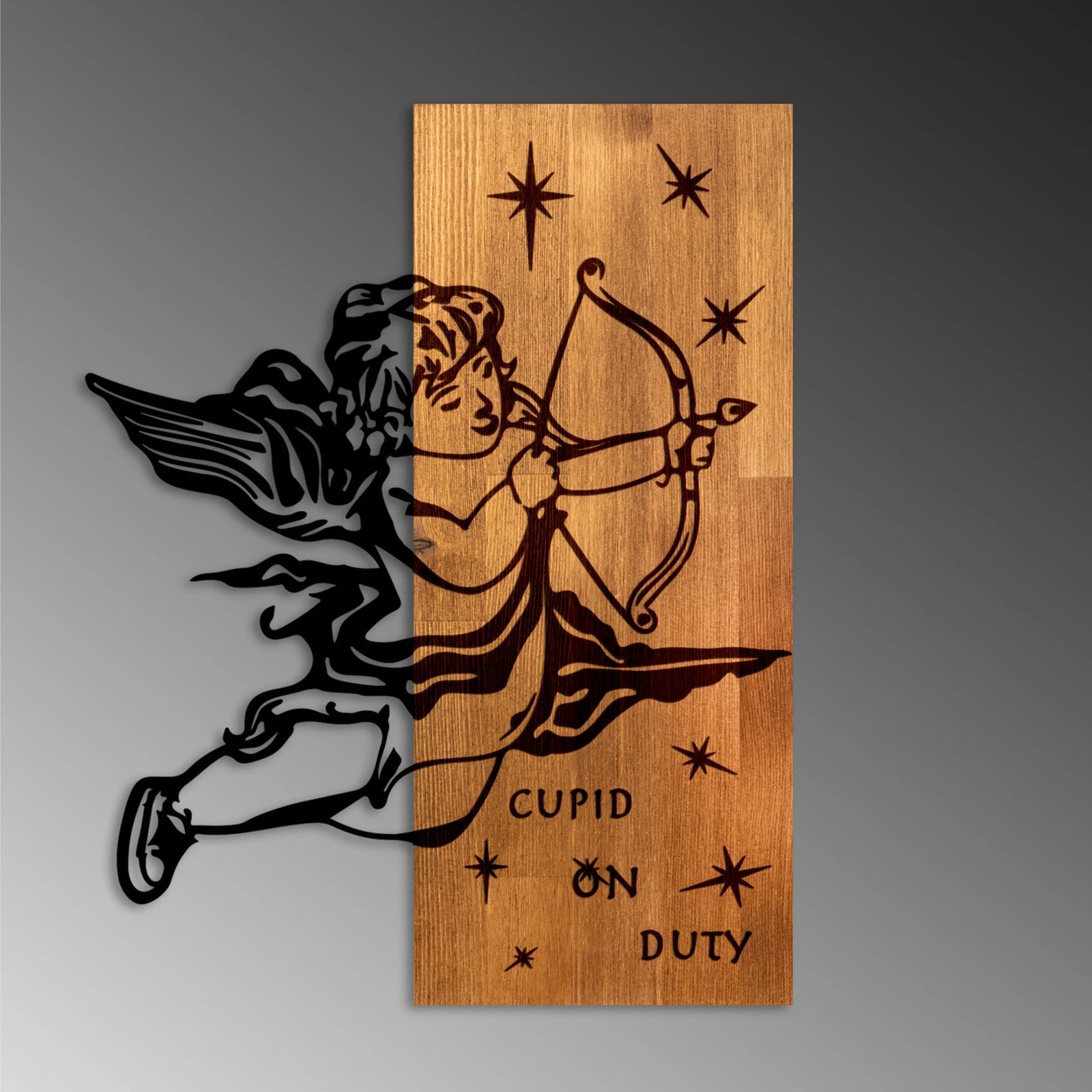 Aksesor dekorativ prej druri për mur, Wallity Eros 02, ngjyrë arre dhe e zezë, 47x58cm