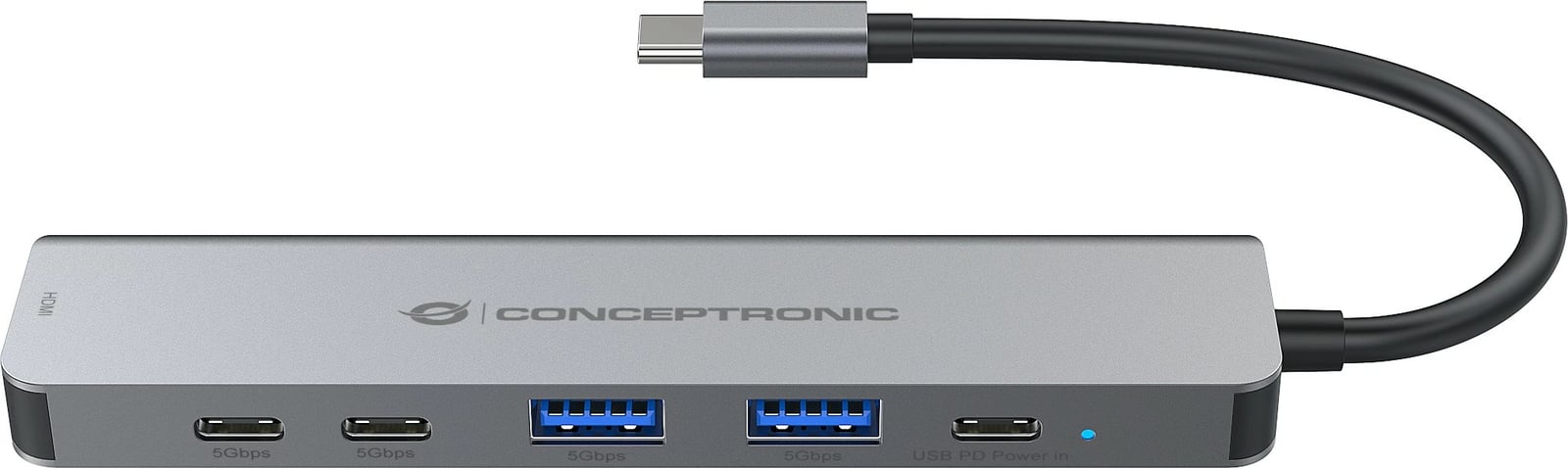 Docking station Conceptronic 6-1 USB-C në HDMI/2xUSB-A/2xUSB-C, 25cm, gri