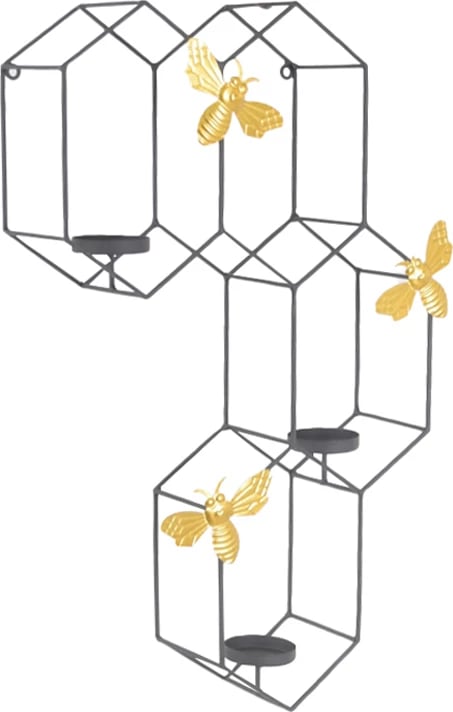 Mbajtës qirinjsh për mur HIVE, metal i zi dhe ar, 30x9x45cm