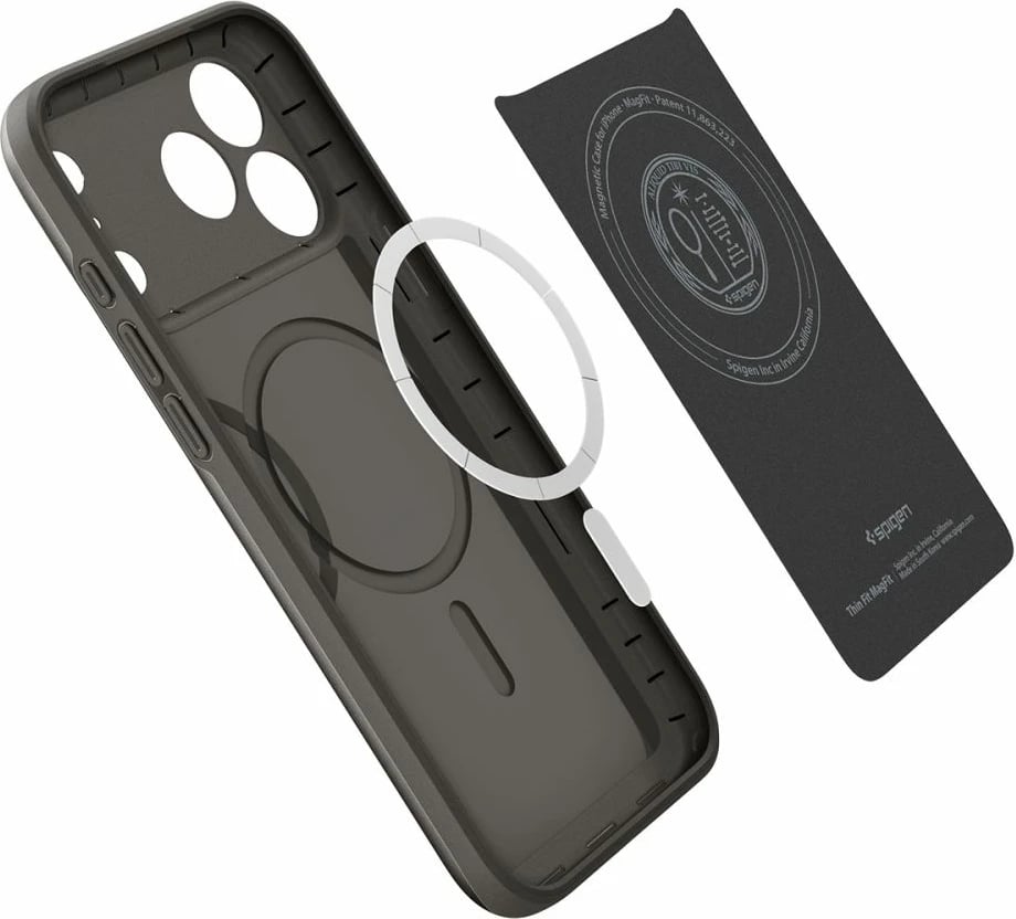 Mbështjellës, Spigen, Thin Fit MagSafe, për iPhone 17 Pro Max, polikarbonat, ultra i hollë, me MagSafe, gri