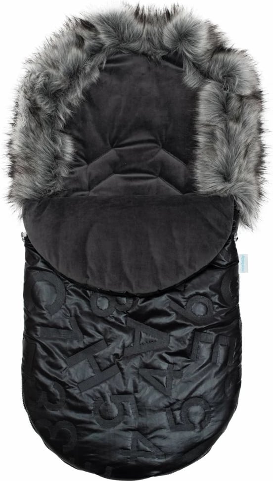 Thes ngrohës për karrocë/ulëse, NEW BABY, Luxury Fuzzy with Fur Coat, 98x48 cm, zinxhir rrethor, vrima për rripa 5-pikësh, i zi