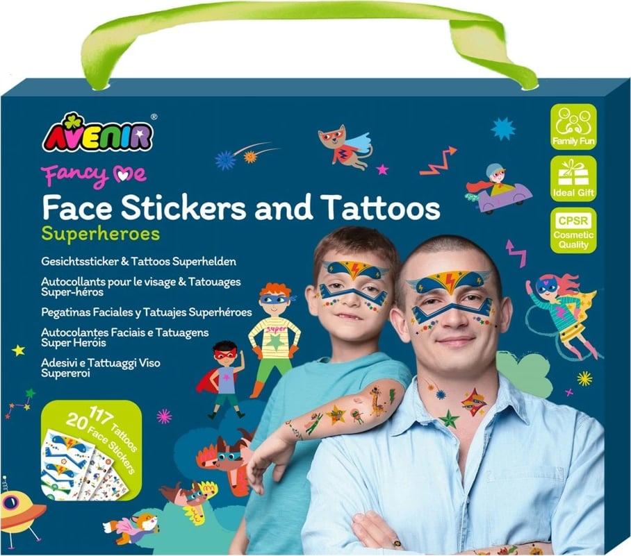 Set ngjitëse dhe tatuazhe për trup, MG DYSTRYBUCJA NA248211, superhero, shumëngjyrëshe, 117 tatuazhe + 20 ngjitëse