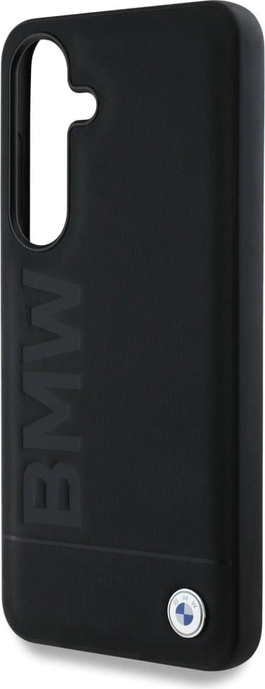 Mbështjellës BMW Leather Big Wordmark për Samsung Galaxy S25+, e zezë