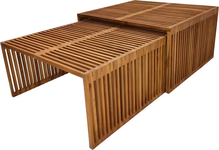 Set tavolinash Tinnie I, dru tik, ngjyrë natyrale